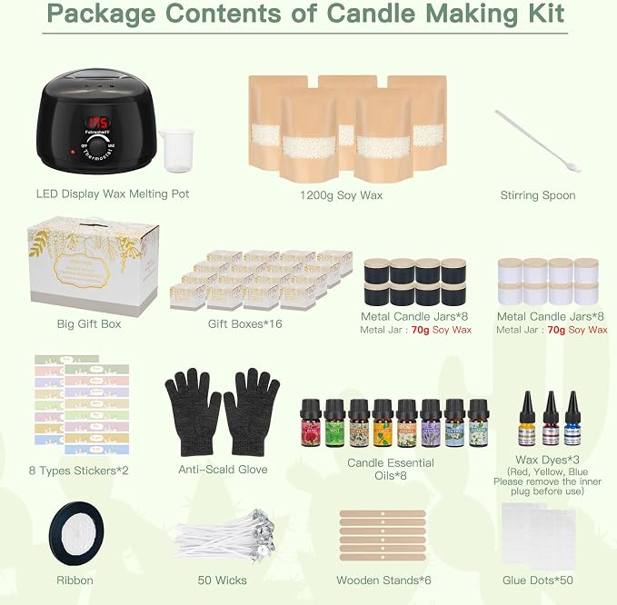 ZEROMX Candle Making Kit for Adults Beginners – 161PCS 1200g Wax DIY Candle Making Kit with Electric Wax Melter Pot, Candle Making Supplies for Make Your Own Candle Kit, Craft Kits for Adults