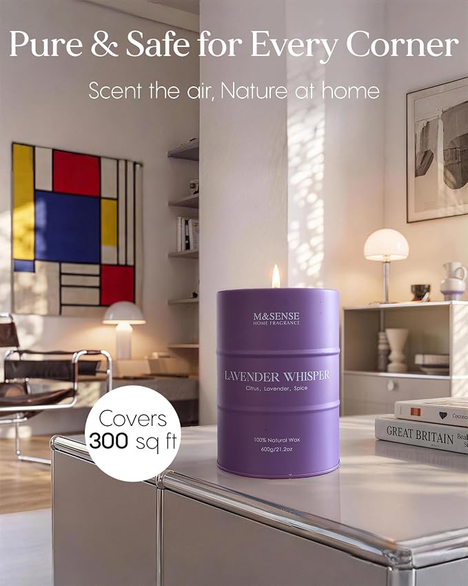 M&SENSE Large Lavender Soy Candles for Home Scented 21.2oz 120 Hour Long Burning, Aromatherapy Candle for Stress Relief Meditation Relaxing, Appreciation Gifts for Mom Teacher Friends