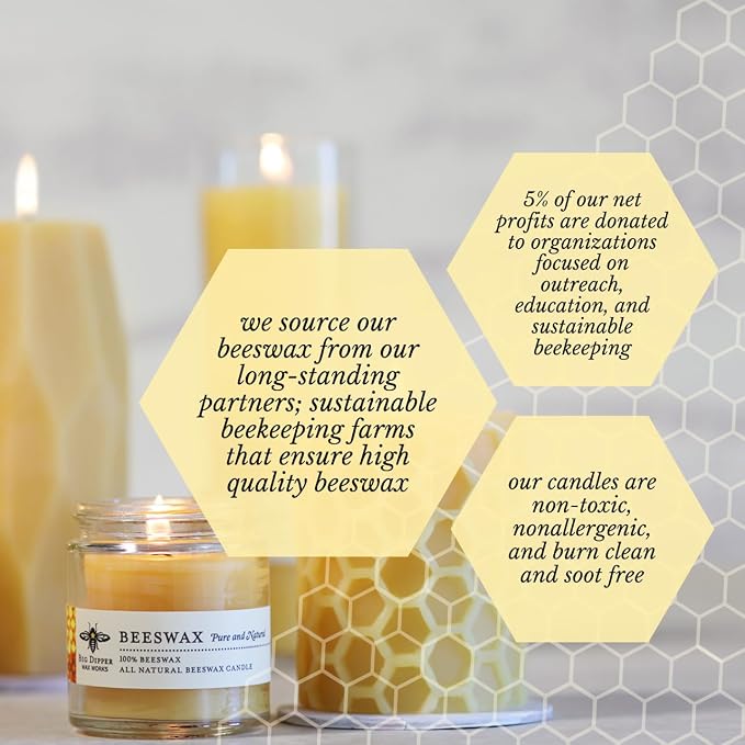 Big Dipper Wax Works Beeswax Glass Candle, Unscented 3.2 oz Apothecary Jar with Lid, 100% Pure Beeswax, Clean Cotton Wick, Reusable Glass, 20-Hour Burn, 2" x 2.5"