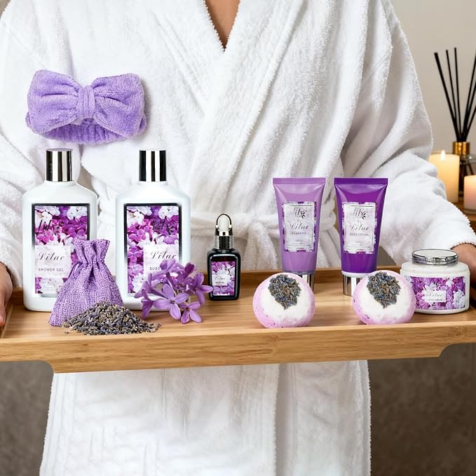 17Pcs Spa Gifts Spa Kit - Perfect Lavender Lilac Spa Gift Baskets for Women