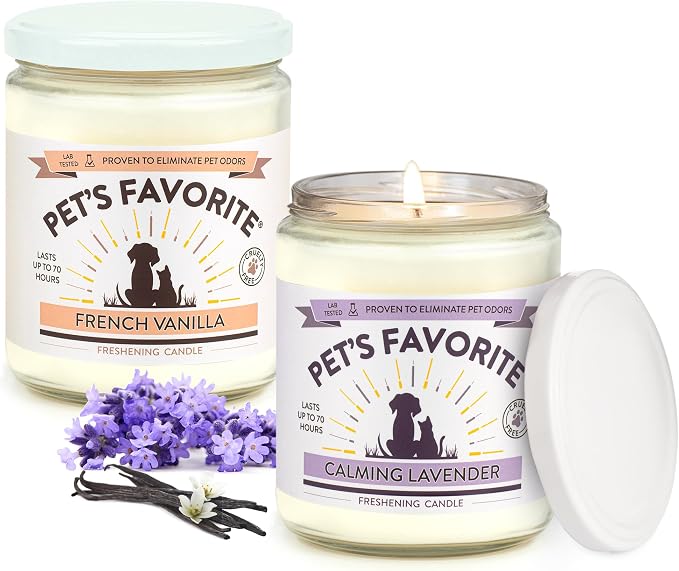 Pet's Favorite Pet Odor Candle, Clean Burning, Long Lasting Scented Candles with a Cotton Wick. (Calming Lavender/French Vanilla, Pack of 2)