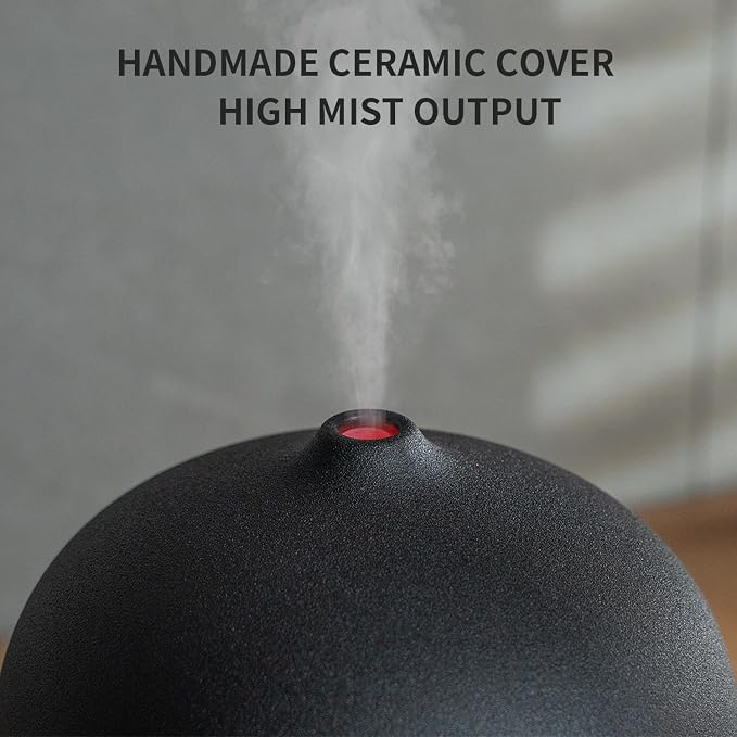 500ml Essential Oil Diffuser,Black Large Ceramic Diffusers,Ultrasonic Cool Mist Humidifier with 4 Timer & 10 Colors Light for Home,Gift