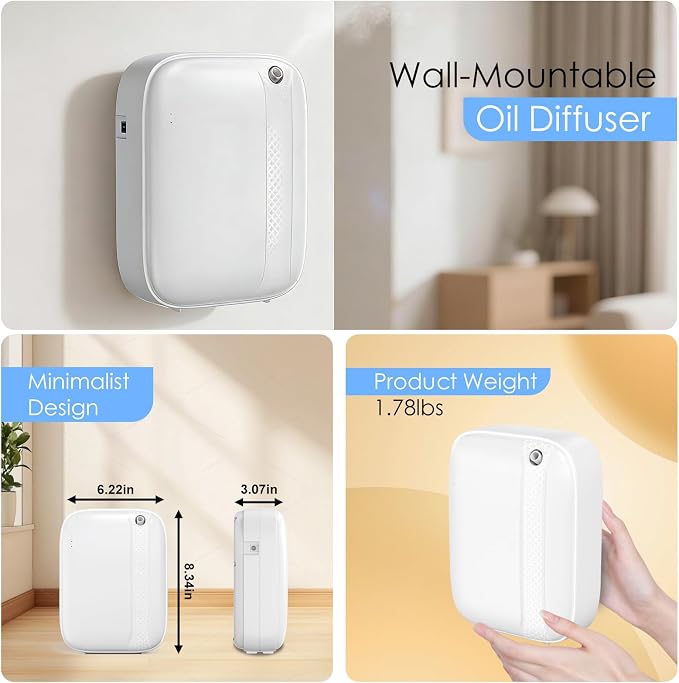 Essential Oil Diffuser, Waterless & Ultrasonic Aromatherapy Diffuser for Home, Office, Hotel, 13.5 OZ Capacity Up to 2500 Sq.Ft Coverage Room Scent Diffuser with App & Button Control(White)