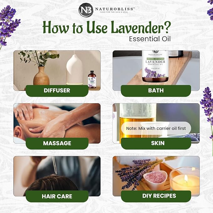 NaturoBliss Organic Lavender Essential Oil, 100% Pure Therapeutic Grade, Premium Quality, 1 fl. Oz / 30 ml - Perfect for Aromatherapy and Relaxation (30ml)