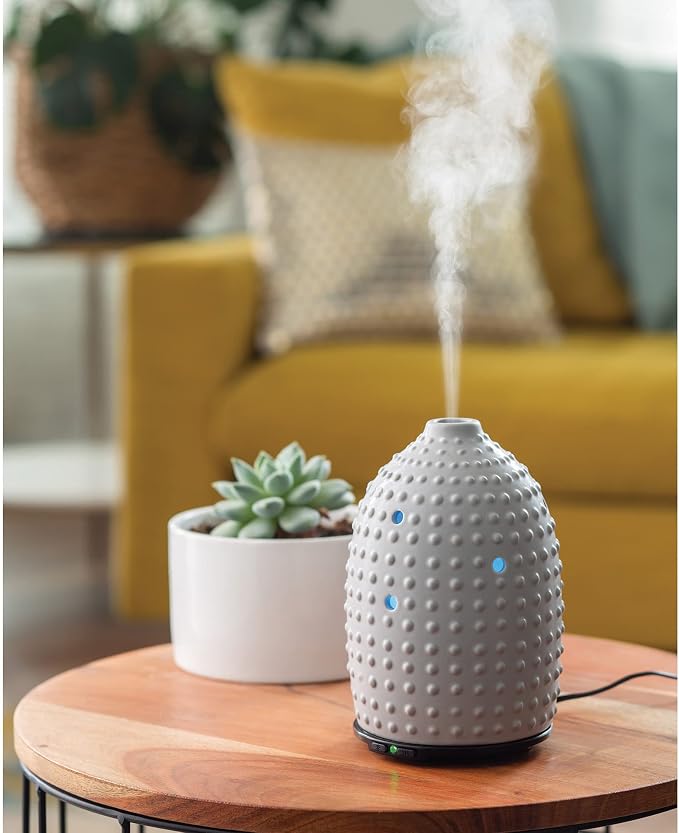 Airome Gray Hobnail Medium Essential Oil Diffuser|100 mL Humidifying Ultrasonic Aromatherapy Diffuser 8 Colorful LED Lights, Intermittent & Continual Mist, Auto Shut-Off
