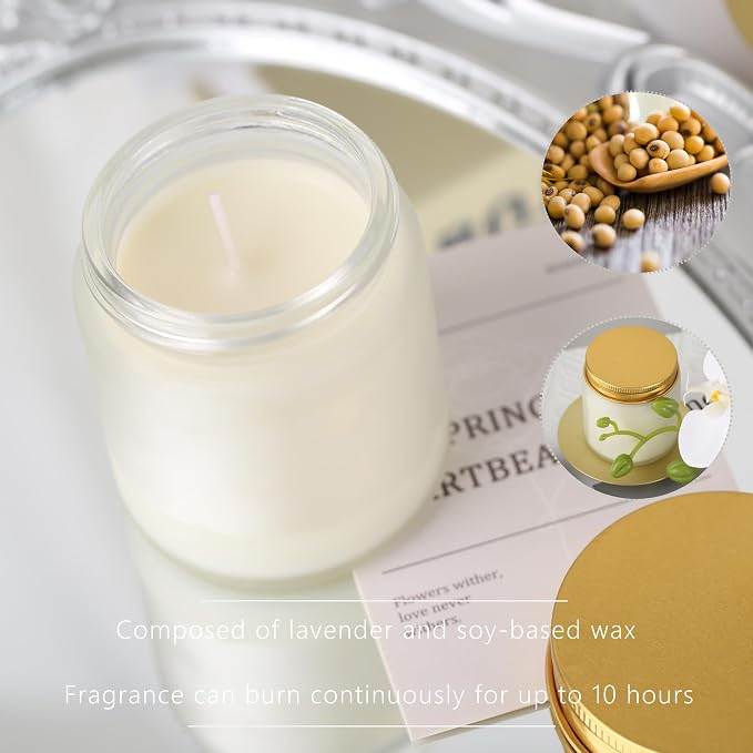 24 Pcs 4 Oz Mason Jar Candles, Lavender Scented Soy Candles Bulk Set for Stress Relief and Relaxation, Great Favors for Wedding, Christmas, Housewarming Gifts (Gold,Frosted Glass, Lavender, 24)