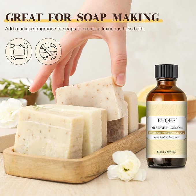 EUQEE Orange Blossom Fragrance Oils, 2.02 Fl oz/60ml Essential Oils with Glass Dropper for Diffusers, Soap Candle Making, Aromatherapy