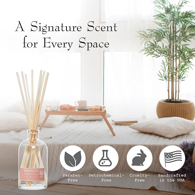 Barr-Co. Soap Shop Honeysuckle Scent Diffuser Kit, Sweet Floral Nectar Scent, Reed Diffuser for Home, Long Lasting Aroma Diffuser, Refillable, 8 fl oz