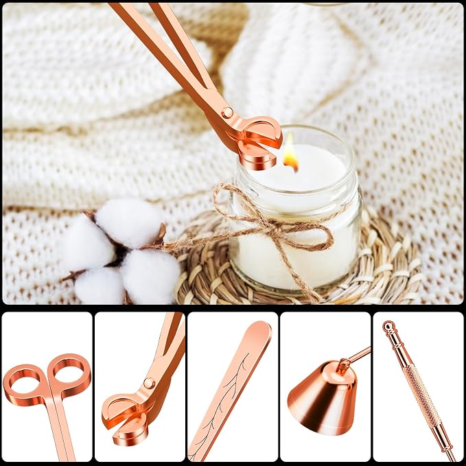 Calary 3 in 1 Candle Care Kit - Wick Trimmer, Snuffer & Dipper Set (Rose Gold)