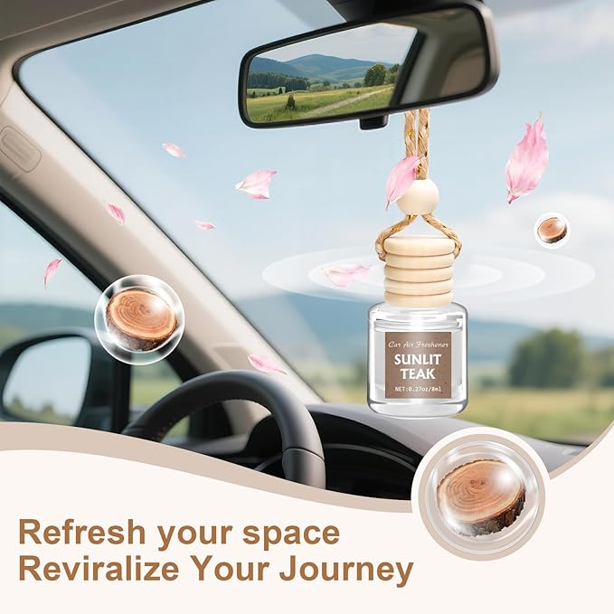AROIC 6 Pack Car Air Freshener, Mahogany Premium Woody Car Air Freshener Diffuser Fragrance, Hanging Essential Oil Diffuser for Interior Decor, Long Lasting Car Accessories Unisex (Sunlit Teak Scent)