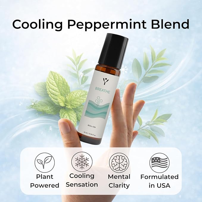 Peppermint Oil Roll On for Headache & Sinus Relief – Cooling Peppermint & Eucalyptus Essential Oil Roller for Migraine, Congestion & Breathing Support – Aromatherapy Roll-On 10 ml