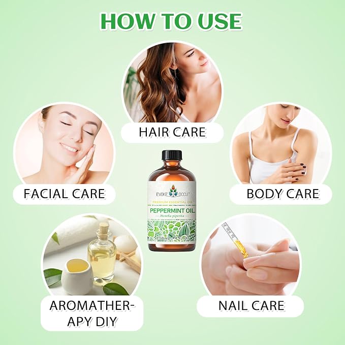 EVOKE OCCU Peppermint Oil 4 Fl Oz - for Spray Diffuser Aromatherapy Hair and Skin Care - Kitchen Garden Car