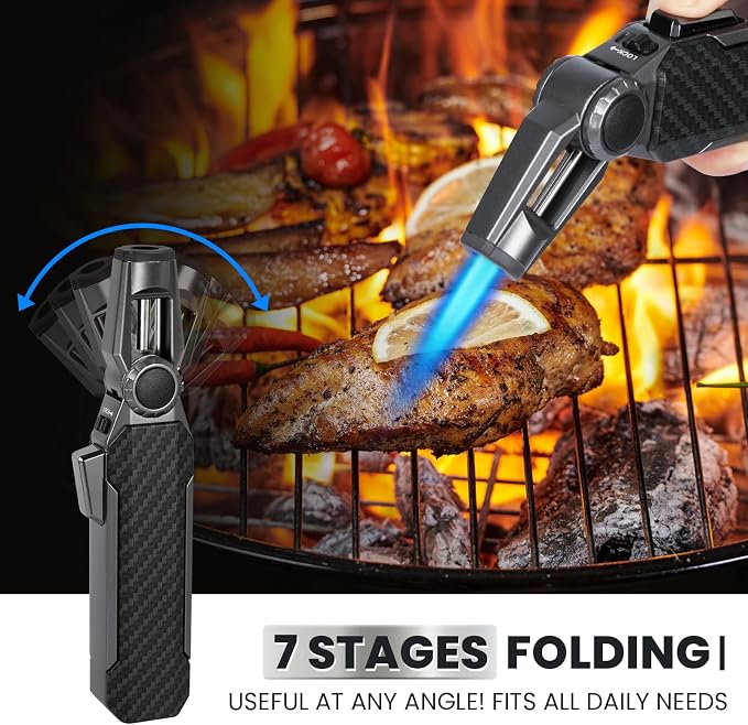 Butane Torch Lighter, Refillable Gas Lighter Cooking Torch, Adjustable Kitchen Torch with Safety Lock - Windproof Jet Flame Blue Fire for Camping Baking BBQ Grill Candle (Gas Not Included)