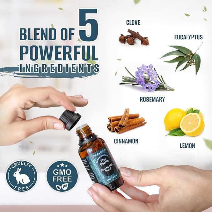 Natural Riches Five Guards Essential Oil Blend for Health Shield Aromatherapy with Clove Cinnamon Lemon Rosemary Eucalyptus Oil - 30ml