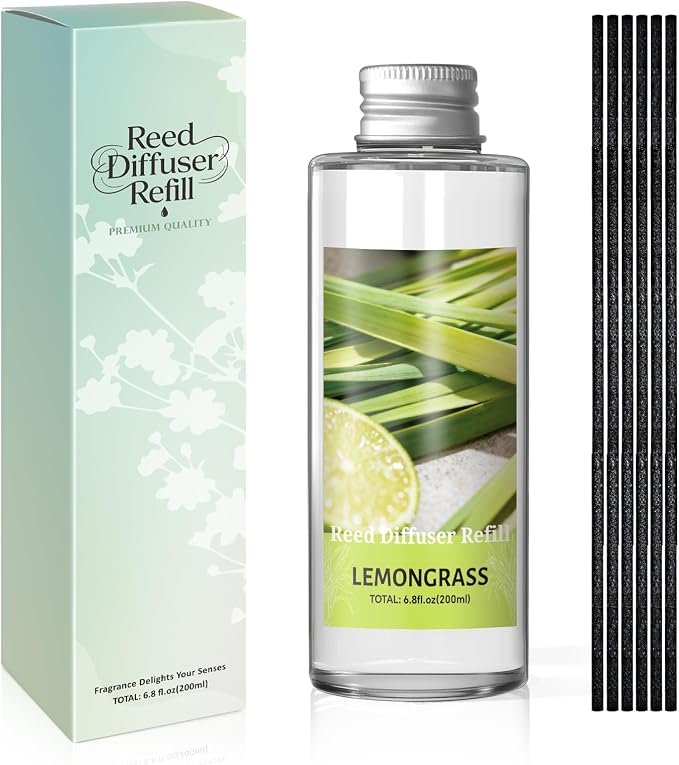 SCENTORINI Reed Diffuser Oil Refill, Lemongrass Diffuser Oil 6.76 Fl Oz, Summer Scented Essential Oil Refill Long Lasting Home Fragrance for Room Spa Aromatherapy Bathroom Hotel Decor, Patio, Outdoor