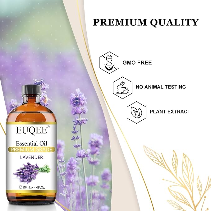 EUQEE Lavender Essential Oil 118mL Lavender Oil Large Capacity Essential Oil with Glass Dropper for Diffuser, DIY Candle - 4Fl. Oz