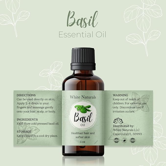 Basil Essential Oil,100% Pure & Natura, Therapeutic Grade Basil Oil for Aromatherapy, Great for Skin, Massage, Diffuser Candle & Soap Making, Plant Therapy 1 oz Bottle with Dropper