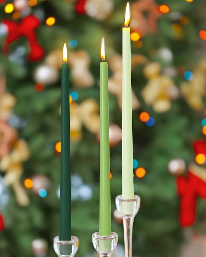 12 Inch Green Taper Candles for Christmas Home Decoration, 8 Pack Color-Gradient Candlesticks for Dinner Party Wedding Holiday Spring