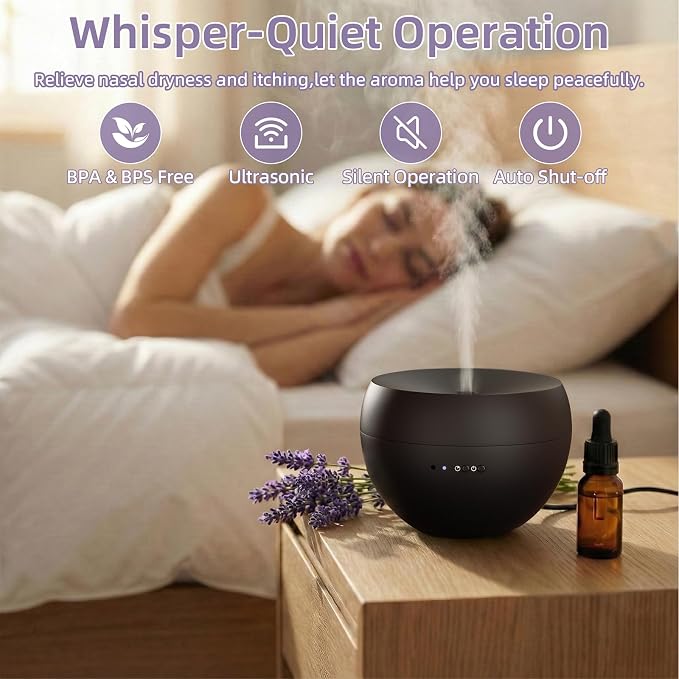 Essential Oil Diffuser,Cool Mist Humidifier with 2 Modes, Auto-Off Function | Small Ultrasonic Aromatherapy Diffuser, Fragrance Aroma Diffuser for Bedroom, Home Essentials, Scent Diffuser 100ml, Black