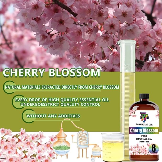 Cherry Blossom Essential Oil, Cherry Blossom Oils, for Diffuser, Humidifier, DIY Candles, Soap, Bedroom, Gift, Essential Oil, GV77ZF Cherry Blossom Fragrance Oil - 8 fl oz (240 ml)