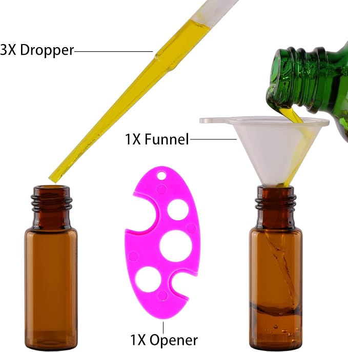 MaxMau 24 Pack 5ml Amber Glass Roller Bottles for Essential Oils,Roll on Bottle with Stainless Steel Roller Balls Golden Painted Caps for Daily Aromatherapy Sample Test Travel