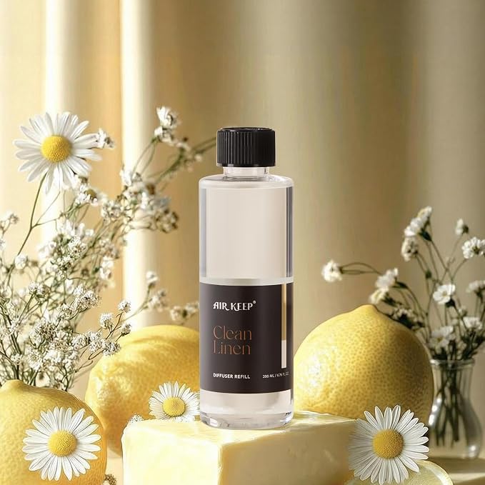 Airkeep Clean Linen Reed Diffuser Refill – 6.76 fl oz – Premium Scented Oil for Home Aromatherapy – Long-Lasting Fragrance for Reed Diffusers – Perfect for Bathroom, Bedroom & Home Decor