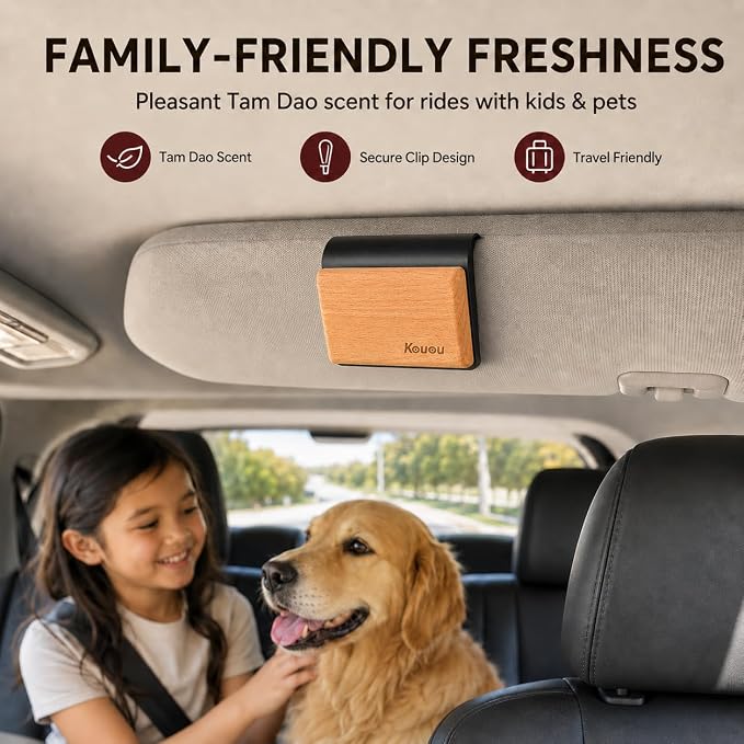 CARORI Sun Visor Car Air Freshener, Wooden Perfume Diffuser Clip, Long Lasting Automotive Fragrance for Vehicle Interior, Bloom Scent