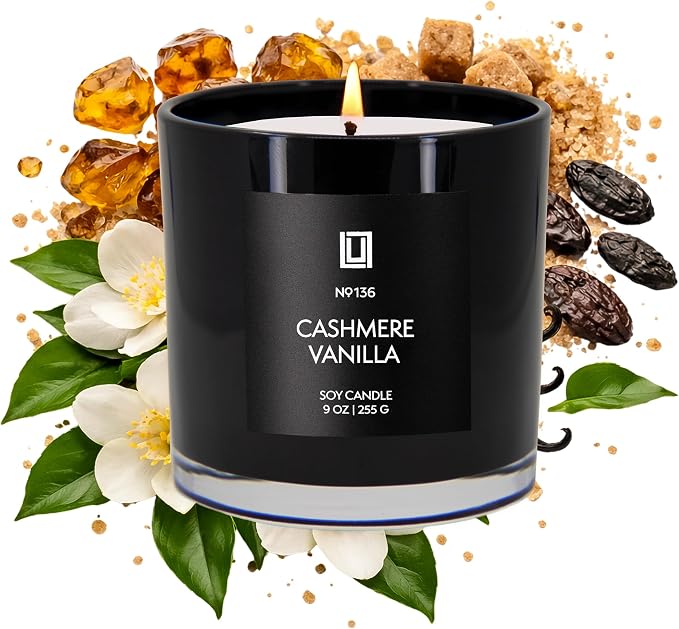 Lulu Candles | Cashmere Vanilla | Scented Soy Candle | Sweet Vanilla Fragrance - Perfume Inspired | Luxury Jar Candle | Highly Scented Long Lasting Candle | Home Fragrance Gift (9 Oz.)