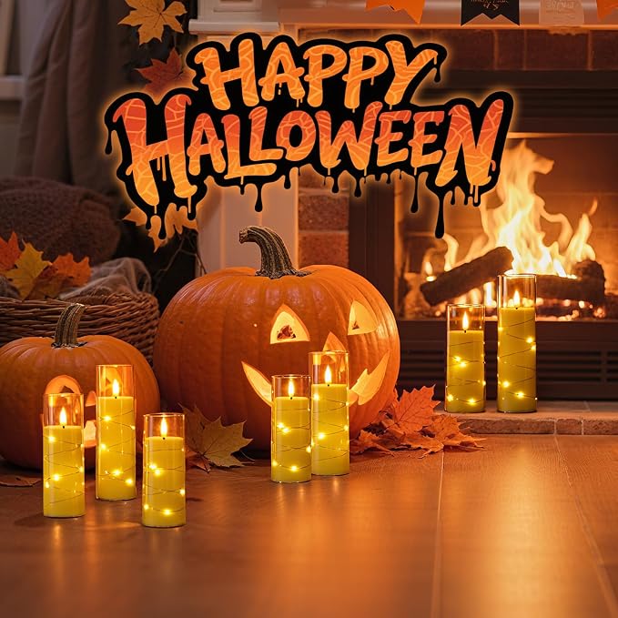 Raycare Flameless Candle with Remote Timer – 5 Flickering Acrylic Battery Operated LED Pillar Candles with Embedded Star String for Christmas, Home Decor, and as a Gift(Glod)