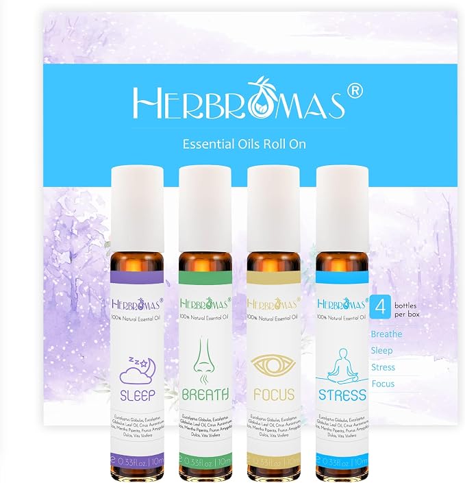Aromatherapy Oils Roller Set, Natural Pre-diluted Essential Oils Roll On with Glass Rollerball, Relaxation Gift for Women & Men, Christmas Gift