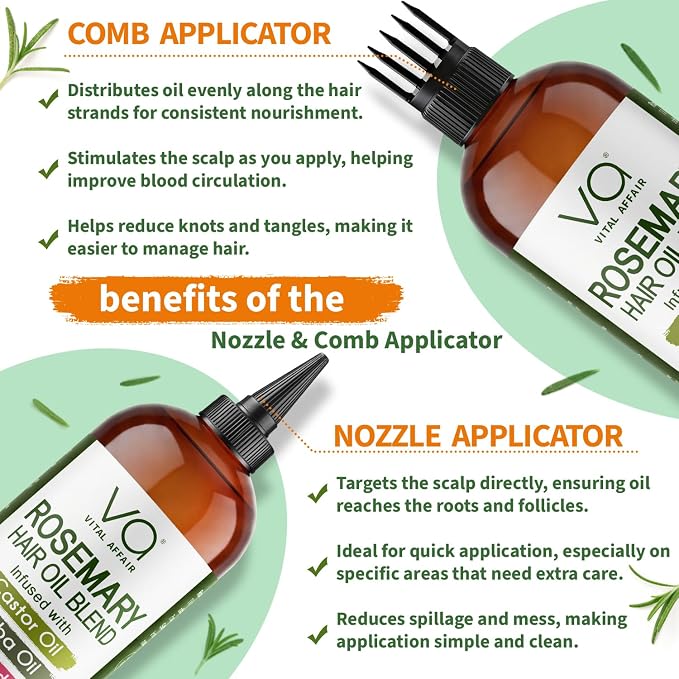 VITAL AFFAIR Blend Of Pure Rosemary Oil For Hair Growth With Castor, Batana, Jojoba Oil-Infused With Biotin & Vitamin E-Blend of Effective Hair Oils for Hair Growth-Strengthening Treatment 16 Fl Oz