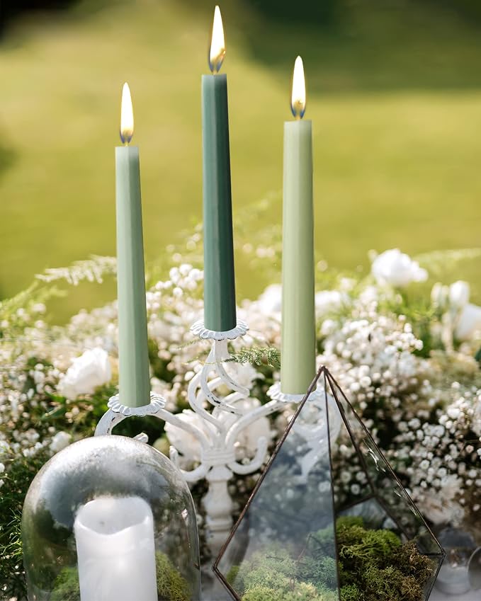 12 Inch Green Taper Candles for Christmas Home Decoration, 8 Pack Color-Gradient Candlesticks for Dinner Party Wedding Holiday Spring