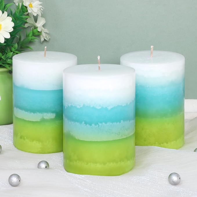 Mint Scented Pillar Candles - 3X4 Inch Aromatherapy Long Burning 35+ Hours, Clean Burning & Smoke-Free for Meditation Spaces, Home Offices