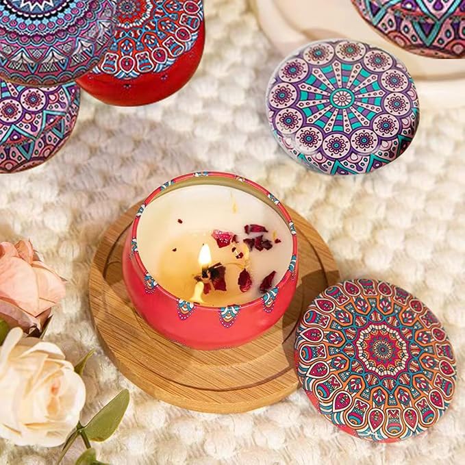 Rose Scented Candles, Aromatherapy Candles for Home, ong Burn Scented Candles with Lid, Sustainable Use of Tin Boxes