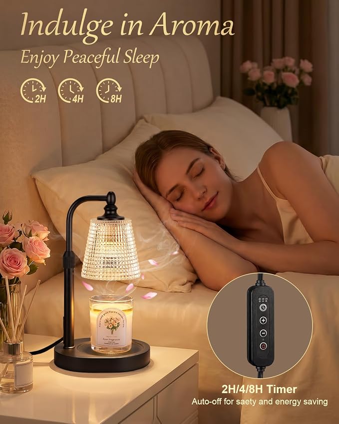 Hong-in Candle Warmer Lamp with Timer Dimmer, Birthday Gifts for Women, House Warming Gifts for New Home, Vintage Room Decor, Adjustable Height Candle Lamp, Wax Warmer for Scented Jar Candles, Black