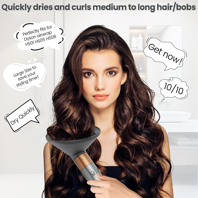 Upgraded 6IN Diffuser Attachment for Dyson Airwrap Styler HS01 HS05 HS08, Hair Diffuser Nozzle for Fast Drying and Styling Wave Curly Thick Hair