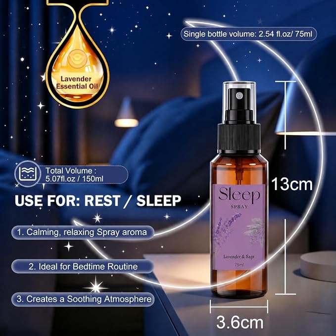 SCENTORINI Sleep Spray, 5.07 oz Pillow Spray with Lavender Essential Oil for Sleep Calming, 2 Pack Relaxing Aromatherapy Pillow Mist for Bedding, Liners, Sheets, Room Spray Air Freshener
