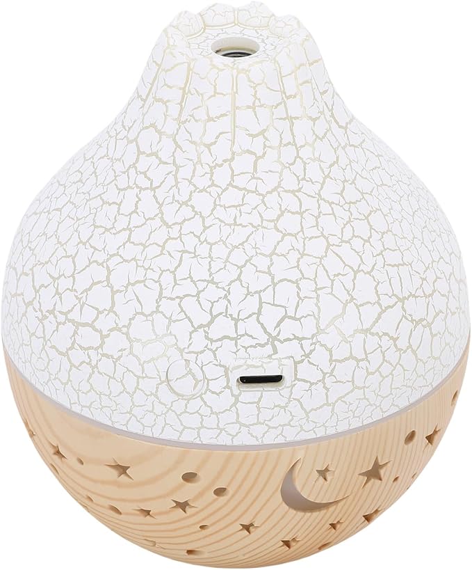 Cryfokt Essential Oil Diffuser, Auto Shut Off 7 Color LED Lights Aromatherapy Diffuser, USB Humidifier with Quiet Operation for Home Office Bedroom Yoga (White Crack Light Wood Grain)