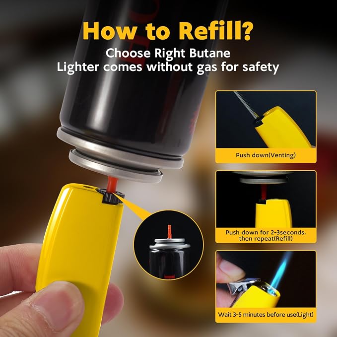 2 Pack Torch Lighter Butane Lighter,Refillable Mini Lighter for Candles Fireworks,Gifts for Friends Or Family Members(NO PREFILLED) (Yellow)