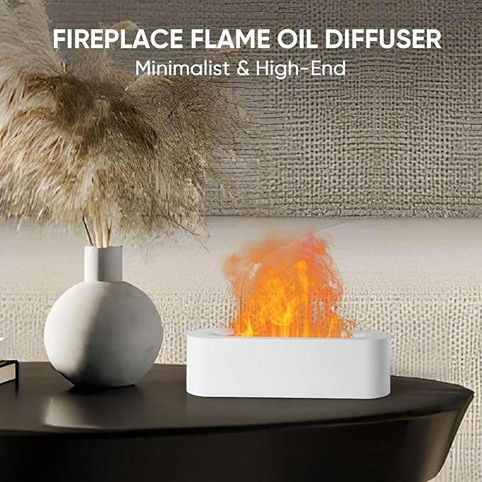 YALEDI Essential Oil Diffuser, Fireplace Flame Fire Oil Diffuser, 150ml Ultrasonic Cool Mist Aromatherapy Humidifier, Scent Aroma Diffuser with 7 Colors Light, Timer & Auto-Off for Home, Room (White)