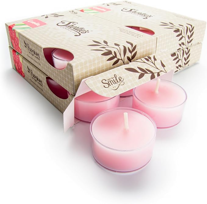 Pure Carnation Premium Tealight Candles Bulk Pack - Highly Scented with Essential & Natural Oils - 24 Pink Tea Lights - Beautiful Candlelight - Made in the USA - Flower & Floral Collection