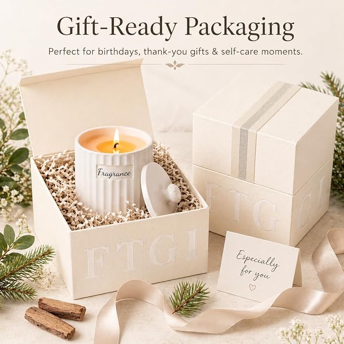 Viyffo 6.35oz Small Scented Candle - Spring Breeze Pines & Cedar, Ivory Non Toxic Soy Candle Gift for Women, Matte Ceramic Jar with Lid Candle, Luxury Fragrance, Elegant Spring Décor & Birthday Gift