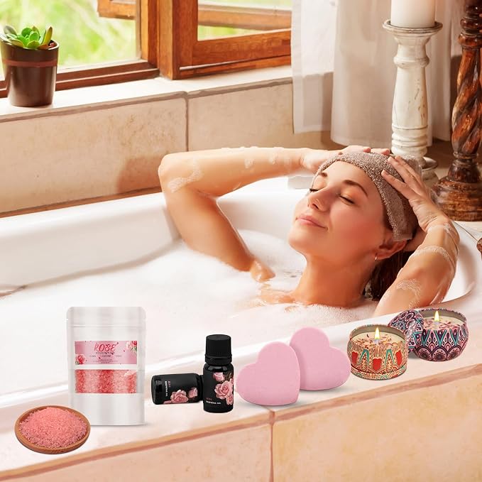 Thank You Gifts for Women, 9-Piece Rose Pamper Set, Luxury Relaxation Bath & Spa Hamper for Best Friend, Mum, Sister, Teacher, Unique Appreciation & Birthday Gift Box(Thank You)