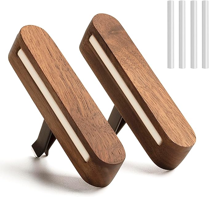 2-Pack Car Diffuser Vent Clip,Non-Electric Essential Oil Air Freshener, Refillable Walnut Wood Design, Interior Car Vent Diffuser Clips, Automotive Decoration Accessories (No Essential Oils)