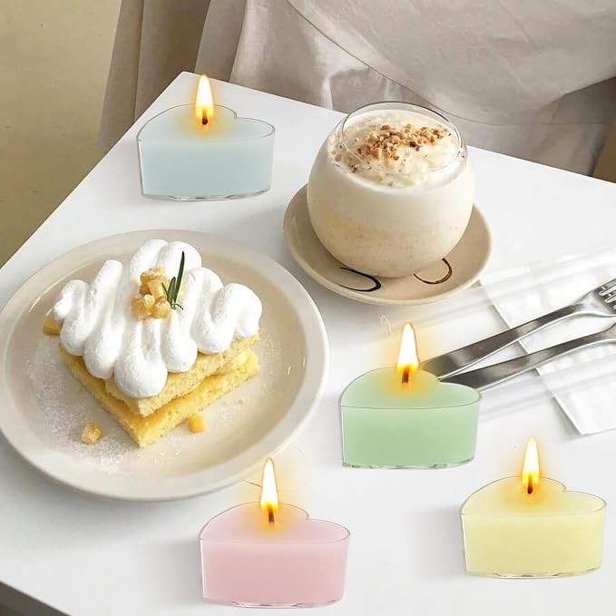 Scented Heart Tealight Candles, Pastel Candy Color Scent Tea Lights Candles Clear Cup, 24 Pack Colored Tealights Candle, 4 Hour Burn Time Candles for Weddings Romantic Decor