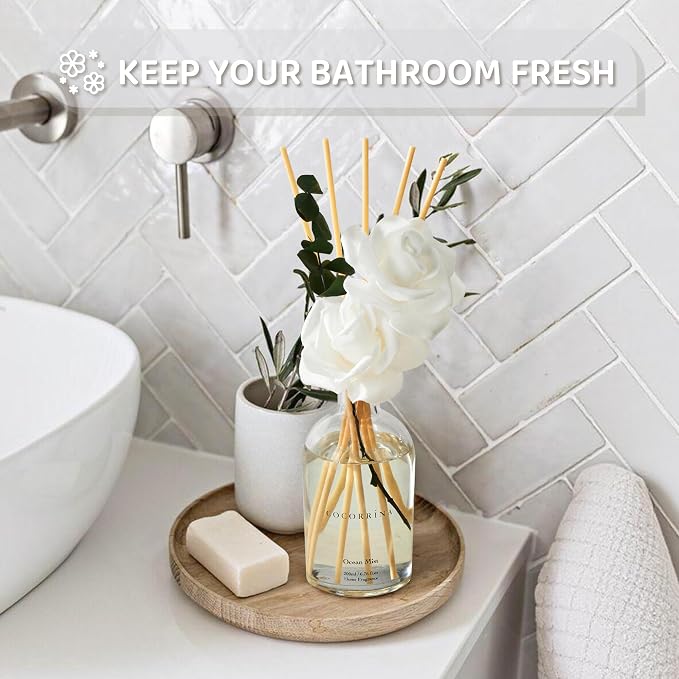 COCORRÍNA Reed Diffuser - Ocean Mist Scent, 6.76 fl oz Essential Oil with 8 Reed Sticks - Home Fragrance for Bedroom Bathroom Shelf Décor
