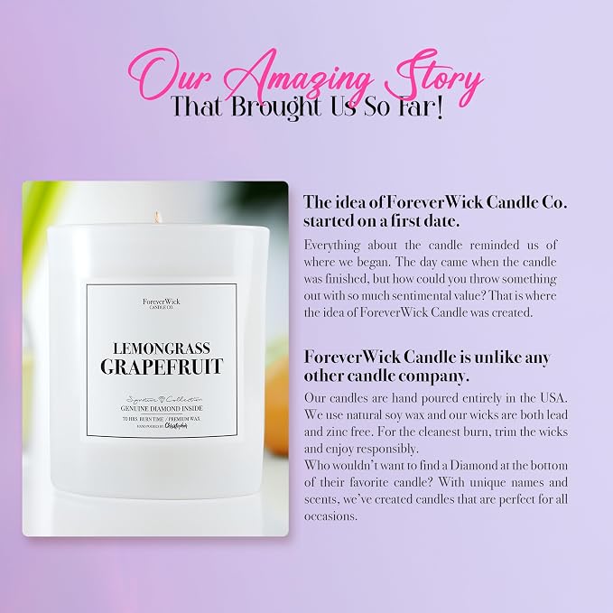 Foreverwick Lemongrass Grapefruit Candle | Anniversary & Birthday Gift | Strong Scented, 14 oz & 70 Hour Burn Time
