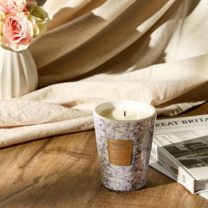 M&SENSE Lavender Citrus Scented Soy Candle, 3 Wick Highly Scented 14.1 Oz 75H, Aromatherapy Candle Gift for Women and Men