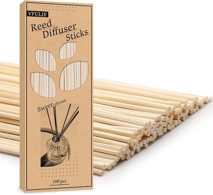 VFULIE 100PCS Reed Diffuser Sticks, Refill Replacement for Aroma Fragranc (100, Natural)