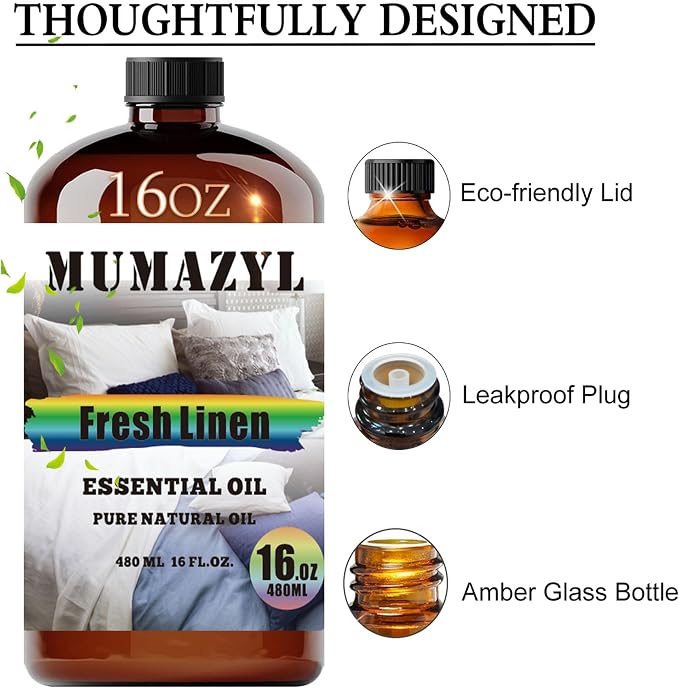 Fresh Linen Essential Oil, Fresh Linen Oil 16 Fl Oz 480ML for Diffuser Humidifier Yoga Cleaning DIY Candle Soap Making MUMAZYL Essential Oils